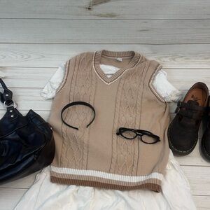 Women's Tan Cable Knit Vest